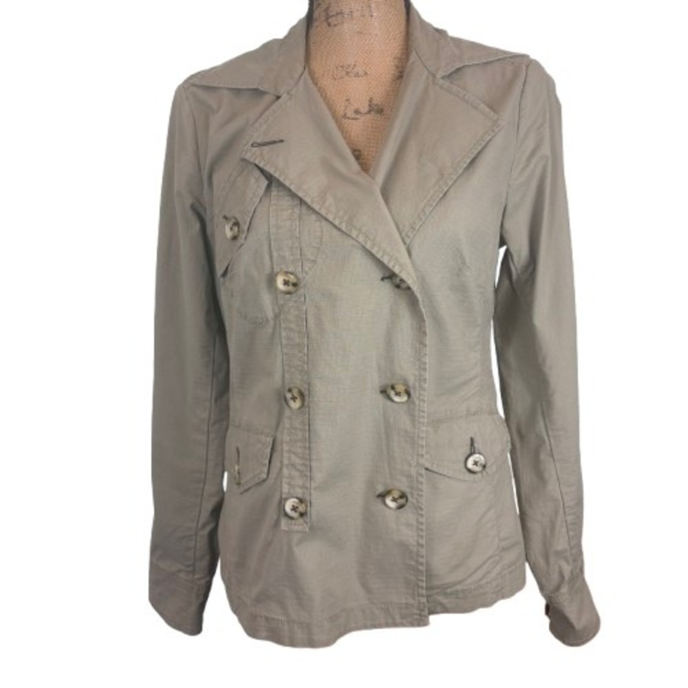 Cabi 904 Womens Khaki Tan Ripstop Military Safari Jacket Double Breasted Small